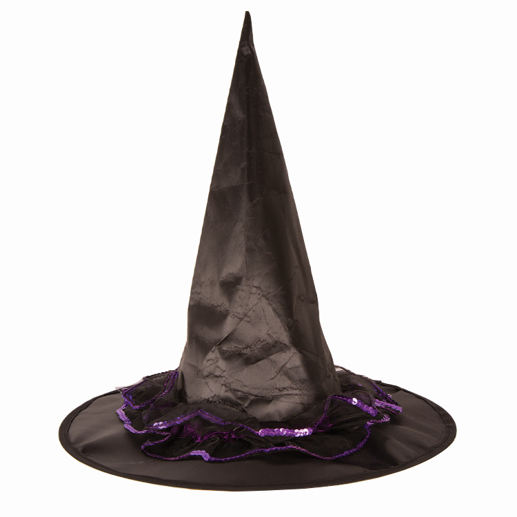 verkoop - attributen - Halloween - Heksenhoed zwart met paarse boord